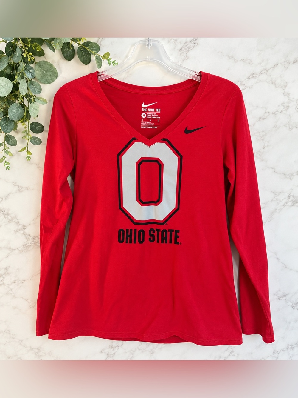 Nike Ohio State Buckeyes Long Sleeve V Neck Tee Red Women’s Medium